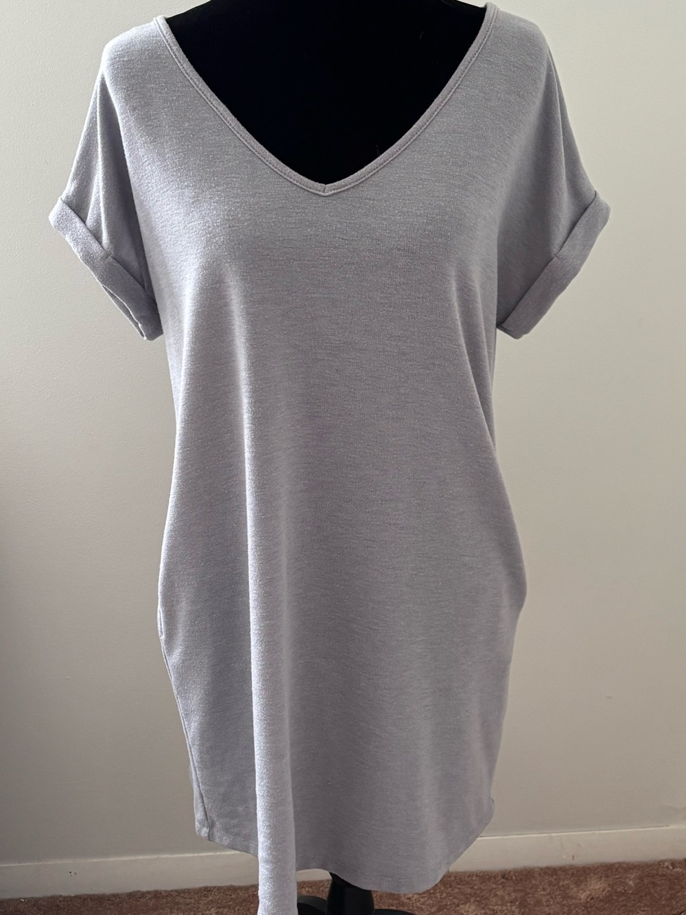 Cherish Casual V-Neck Short Sleeve Dress Light Gray